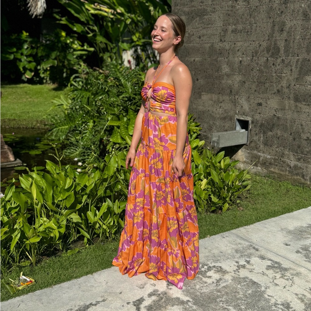 Vibrant Orange and Purple Maxi Dress